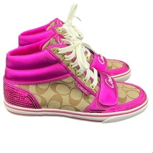 Coach Barbie Hot Pink Sequins High Top Sneakers Sz 9